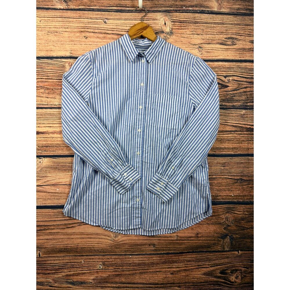 J.Crew Women's Medium Blue White Striped Cotton Button Down Shirt 4696